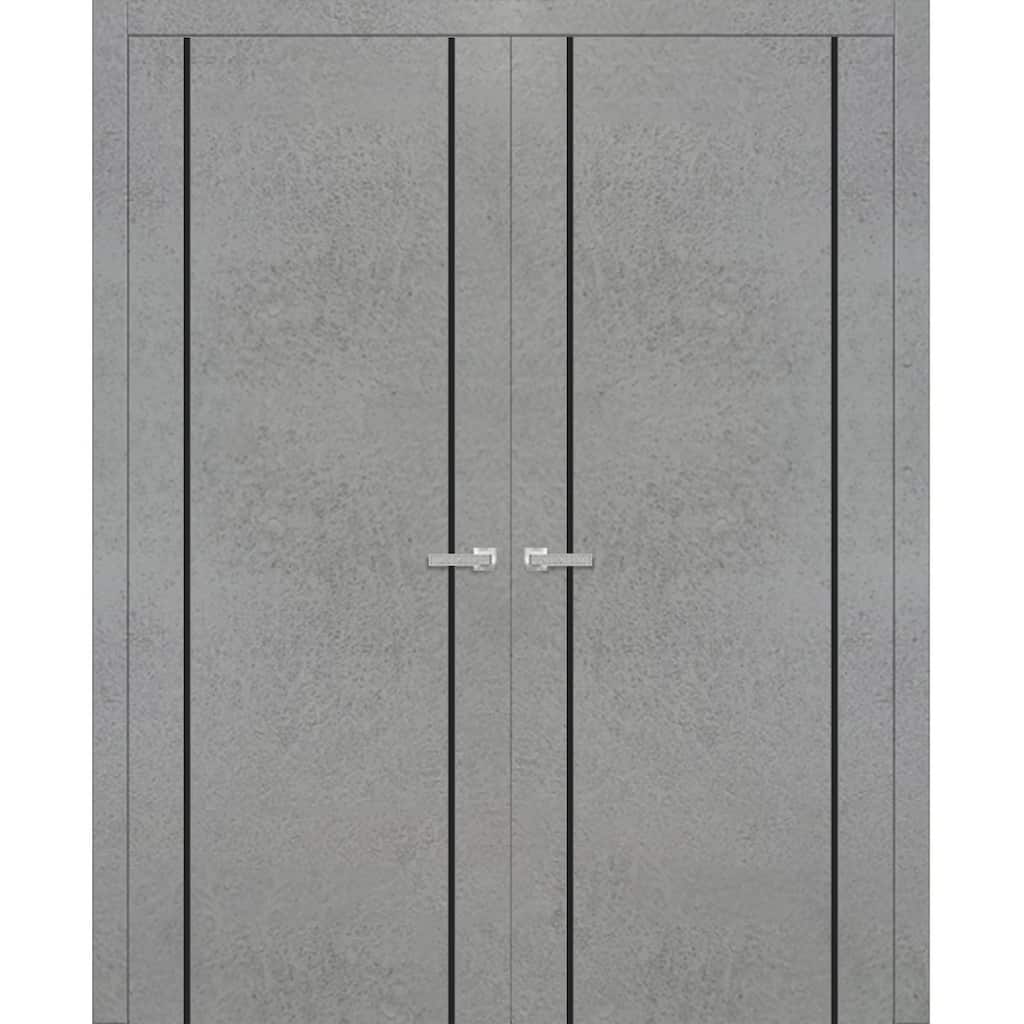 Solid French Double Doors 56 x 80 Planum 0016 Concrete with