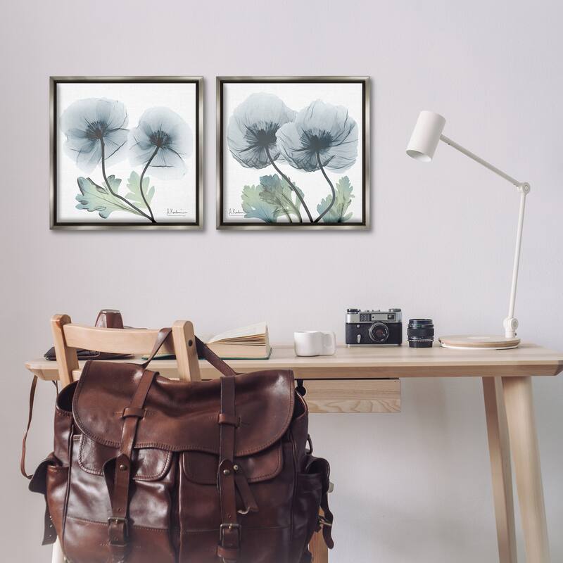 Stupell Luminous Sapphire Florals Framed Floater Canvas Wall Art Design By Albert Koetsier (Set of 2)