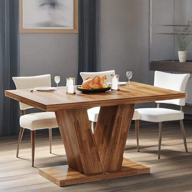 Oak Wood Farmhouse Dining Table for 4 to 6 People Rectangular Kitchen and Living Room Table - 47.2" W x 31.5" D x 29.9" H