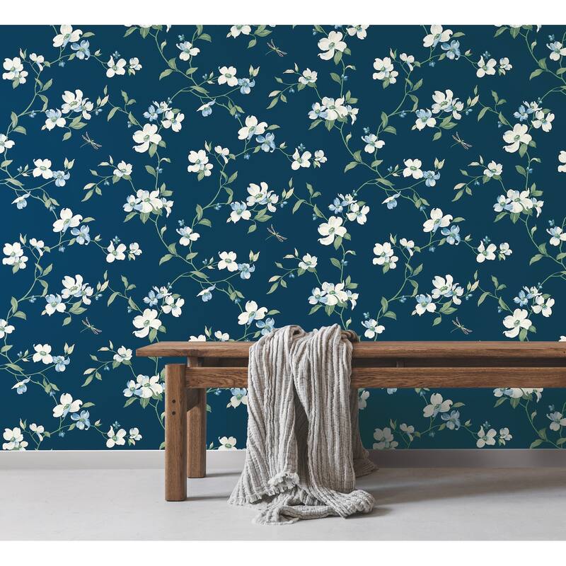 York Wallcoverings Dogwood Navy Wallpaper