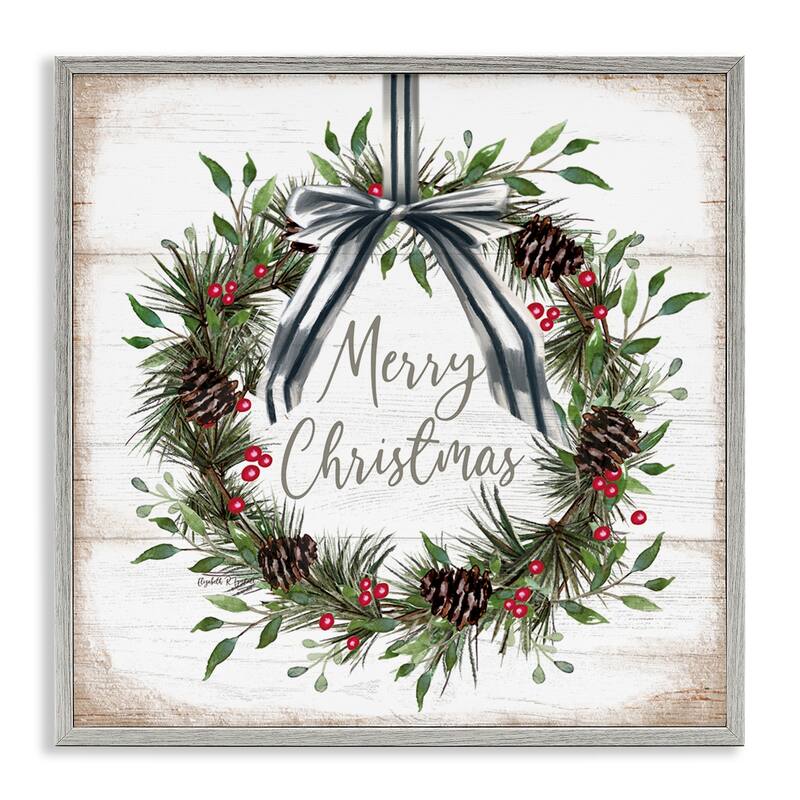Stupell Rustic Christmas Pinecone Wreath Framed Giclee Art Design By Elizabeth Tyndall - 17 x 17 - Grey