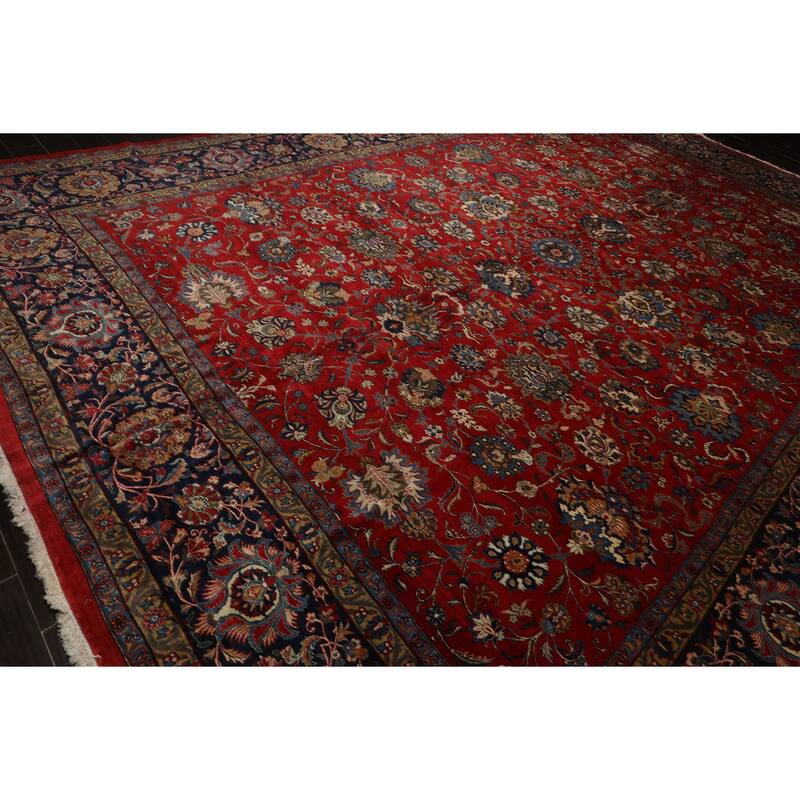 12'5''x16'5'' Hand Knotted Wool 300 KPSI Red Traditional Botanical Kerman Rug - 12' 5'' x 16' 5''