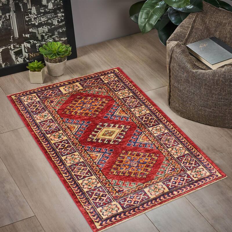 Tribal Super Kazak Caspian Red/Beige Hand Knotted Wool Rug - 2'0'' x 2'10''