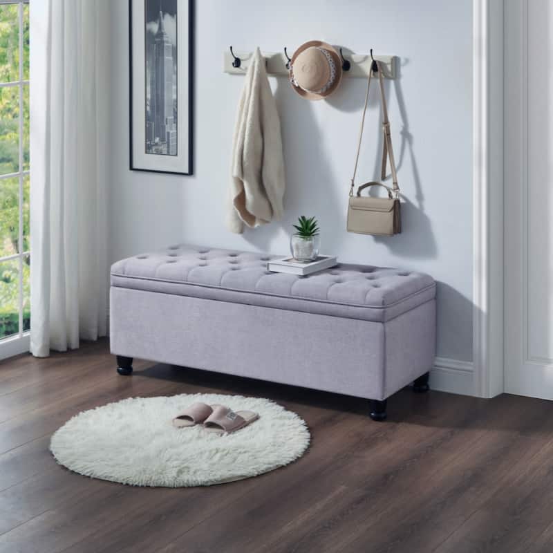 Upholstered tufted button storage bench ,Faux leather entry bench with spindle wooden legs, Bed bench