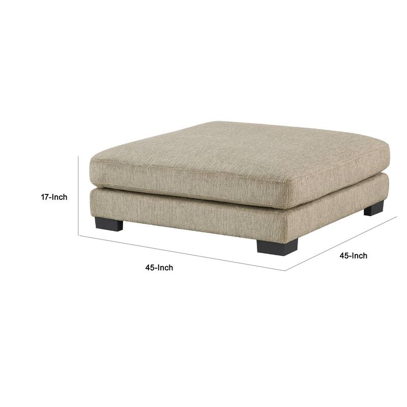 Liny Square Ottoman, 45 Inch Brown Microfiber, Black Solid Wood