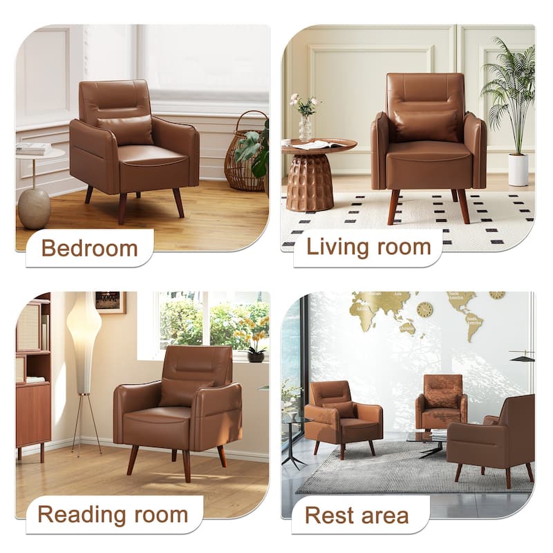 Button Tufted Faux Leather Accent Chair Armchair with Solid Sagwan Wooden Frame