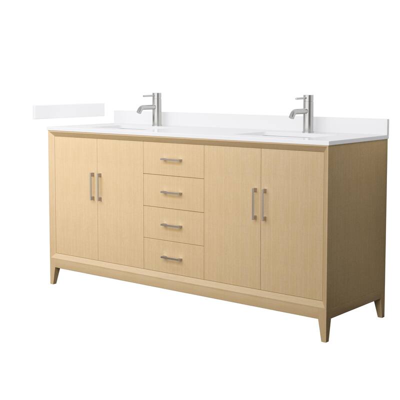 Wyndham Collection WCH7575-72D-QTZ-UNSMXX Janna 72" Free Standing - White Oak / White Quartz Top / Brushed Nickel