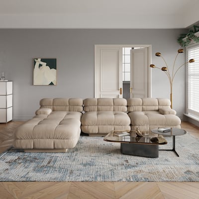 L-Shaped Modular Sectional Couch, Double Layer Deep 3-Seat Couches with Chaise Ottoman