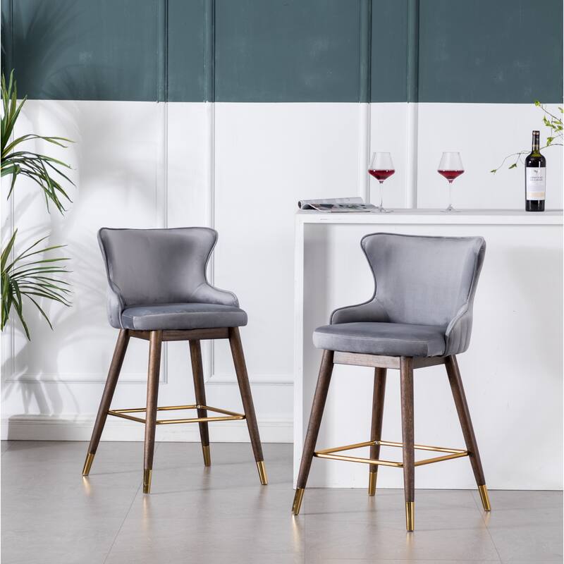 Roundhill Furniture Leland Velvet Upholstered Wingback Counter-height Stools (Set of 2)