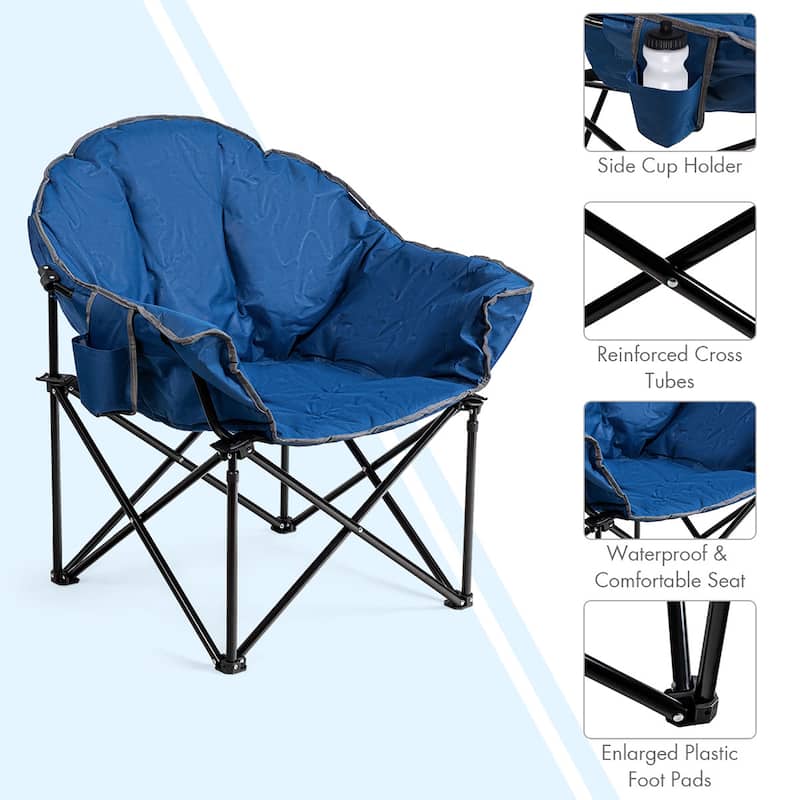 Costway Folding Camping Moon Padded Chair with Carry Bag Cup Holder - 32''x 31.5''x 35.5''