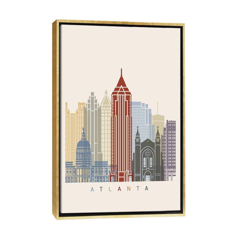 iCanvas "Atlanta Skyline Poster" by Paul Rommer Framed Canvas Print - Gold - 26x18