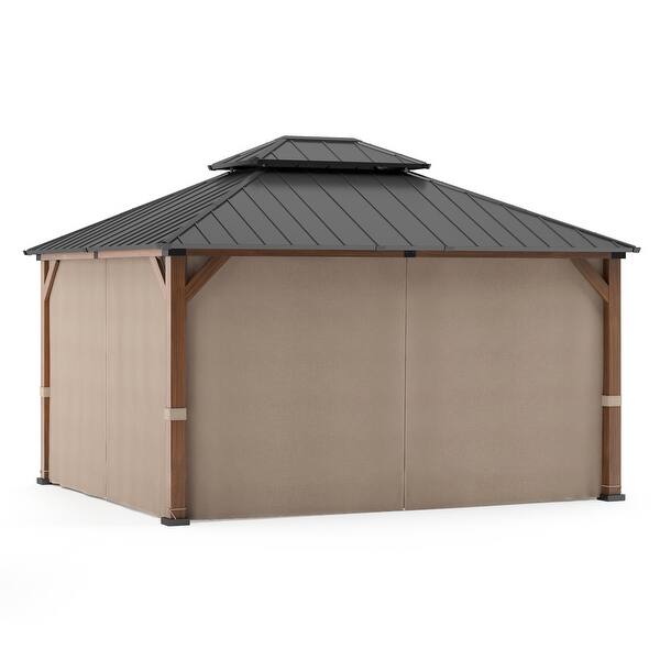 Outdoor Hardtop Aluminum Patio Gazebo with Curtains Steel Double Roof