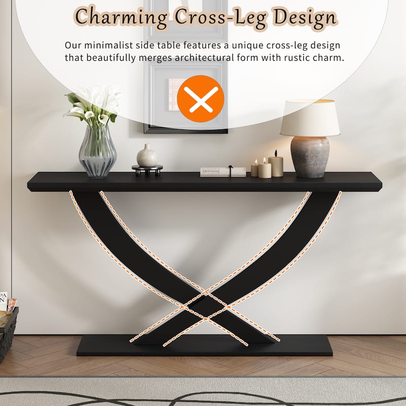 57'' Console Table Hallway Tables, Accent Table with Cross-Table Leg and Acacia Venner, Entryway Table for Living Room