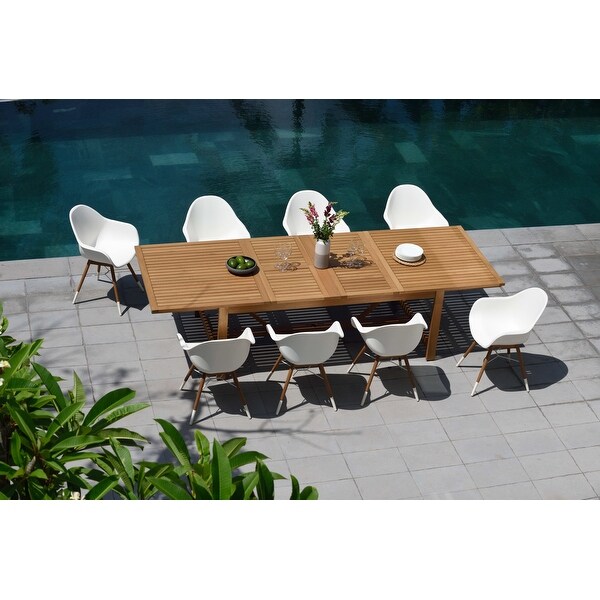 Life Style Garden 9 Piece Teak Finish Patio Dining Set - White Chairs. Opens flyout.
