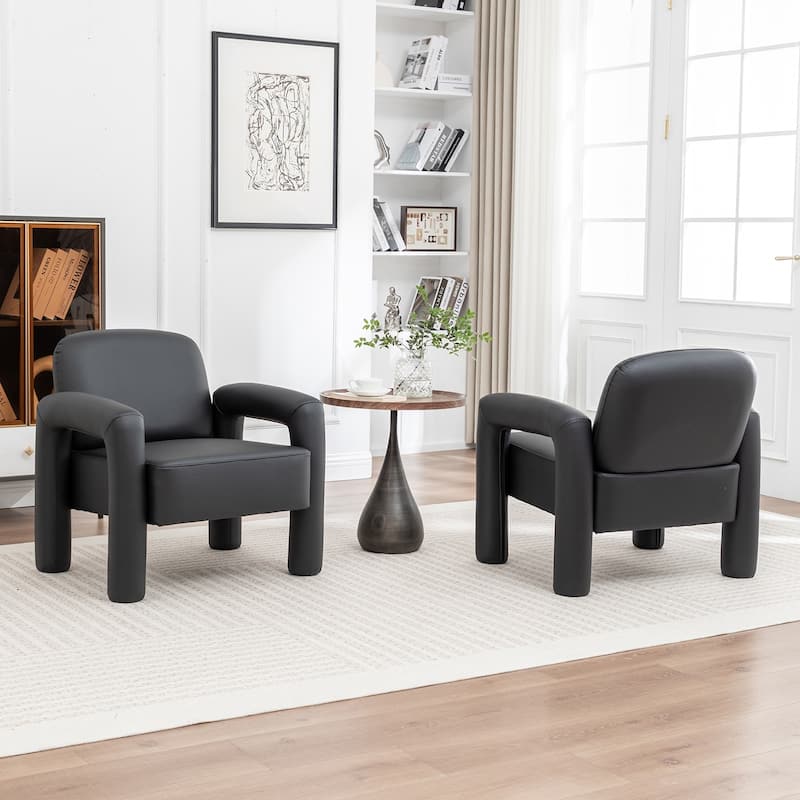 SEYNAR Modern PU Leather Accent Chair with Tubular Multifunctional Legs for Living Room Set of 2