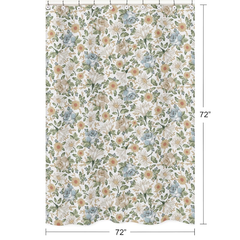 Vintage Floral Blue Yellow Bath Fabric Shower Curtain Green Gold Orange Taupe Beige White Shabby Chic Boho Bohemian Farmhouse