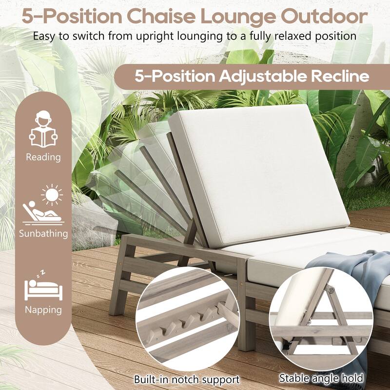 5-Position Adjustable Outdoor Chaise Lounge with Plush Cushions by Leisure Zone
