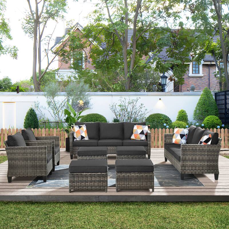 OVIOS 8-piece Patio Wicker Outdoor High-back Sectional Furniture Set - Black