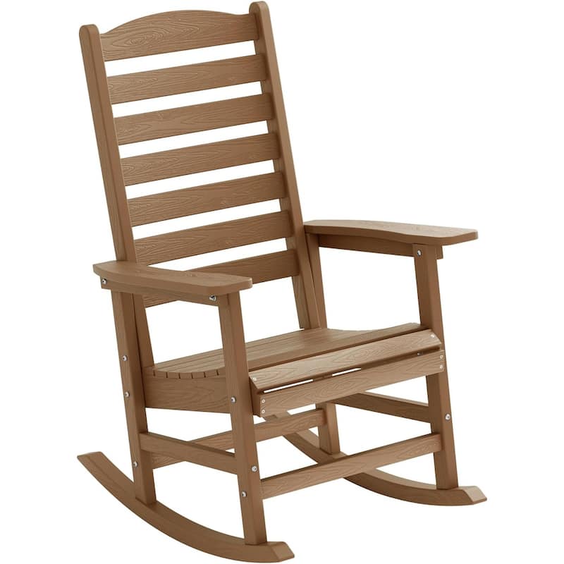 WINSOON All Weather HIPS Outdoor Rocking Chair with Curved Backrest - Single - Teak