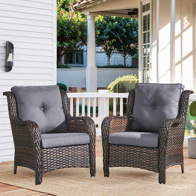 Outdoor Wicker High Back Club Chair Brown-Grey - Brown - Brown - Grey