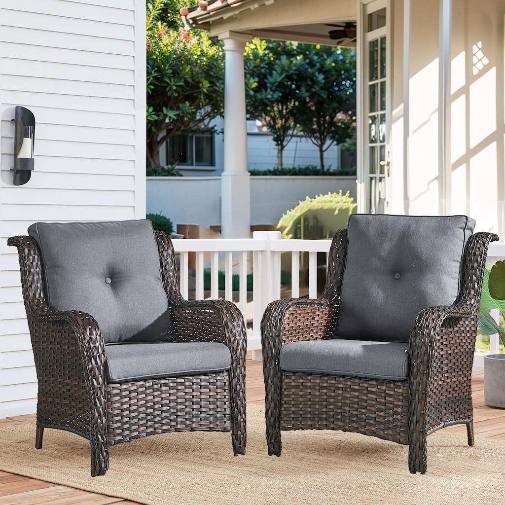 Outdoor Wicker High Back Club Chair Brown-Grey - Brown