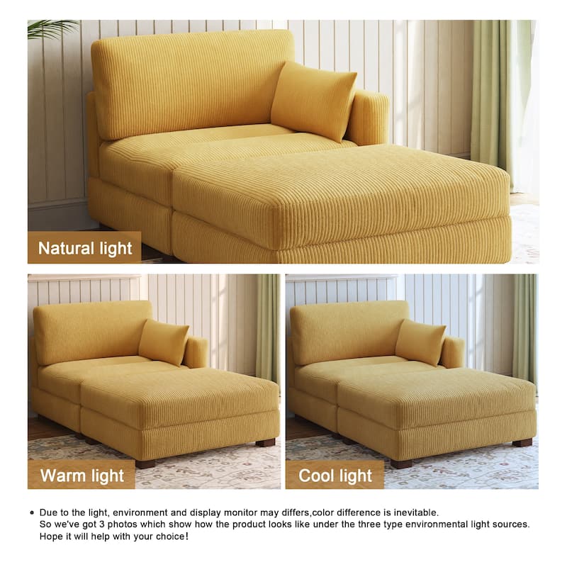 Modern Corduroy Upholstered Sectional Chaise Lounge with Ottoman
