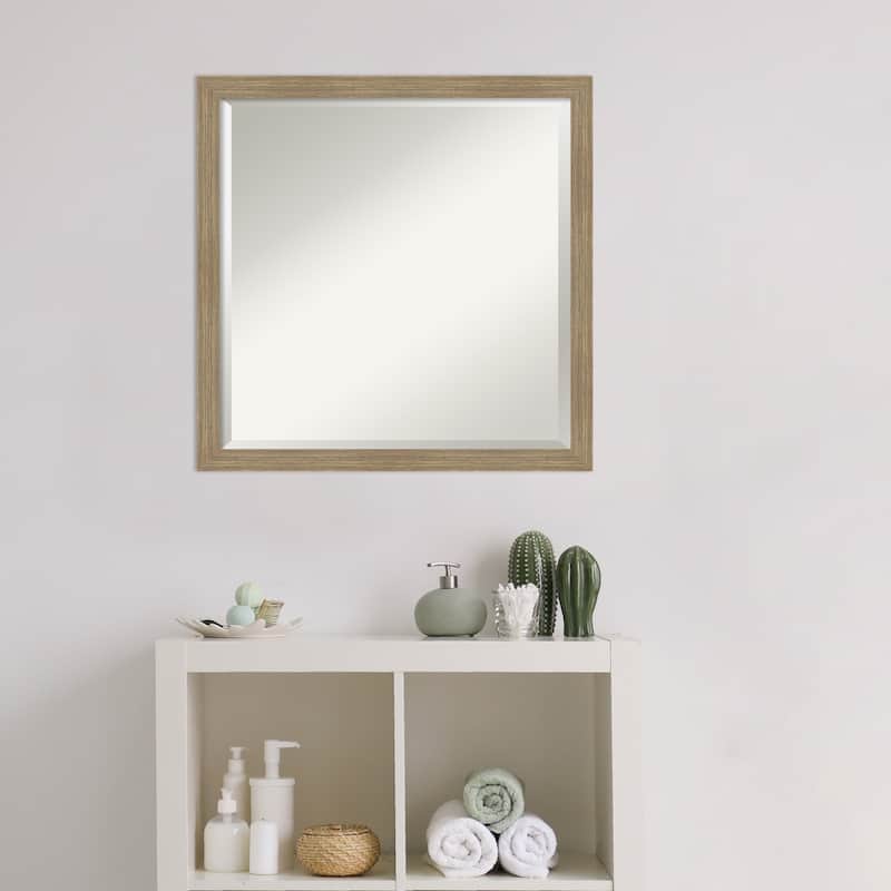 Woodgrain Stripe Beveled Wood Framed Bathroom Vanity Wall Mirror