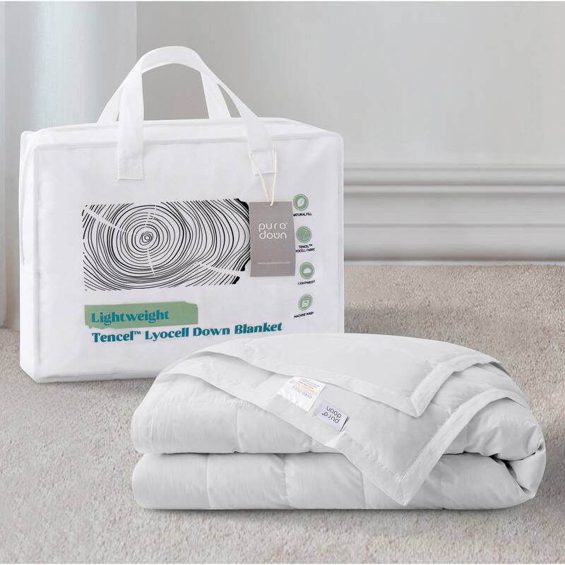 Hotel Luxury Down Cooling Blanket, Breathable Silky Soft & Smooth Lyocell Fabric - 90x90 inches - Light Gray