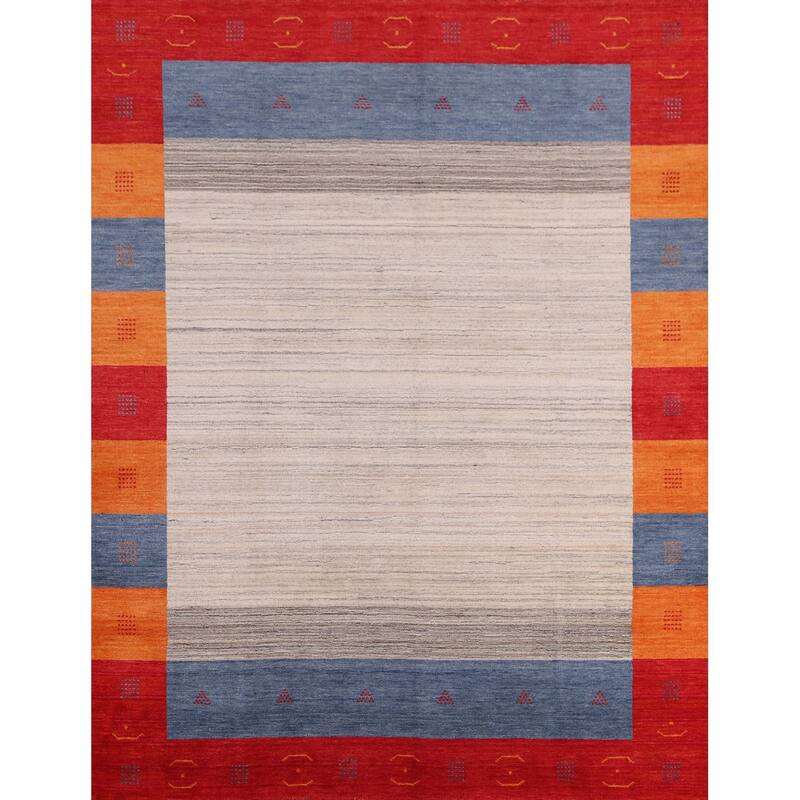 Hand Knotted Oriental 100% Wool Carpet Tribal Bordered Beige & Ivories Gabbeh Area Rug - 7' 11'' X 6' 9''