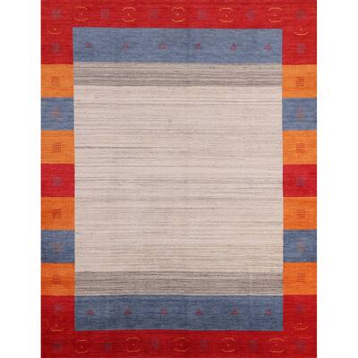 Hand Knotted Oriental 100% Wool Carpet Tribal Bordered Beige & Ivories Gabbeh Area Rug - 7' 11'' X 6' 9''