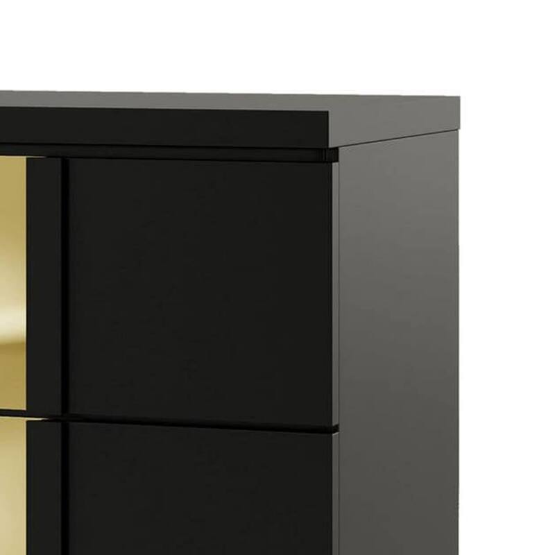 Yoki Nightstand, 2 Drawers, Modern Glam Black and Gold, 23 Inch