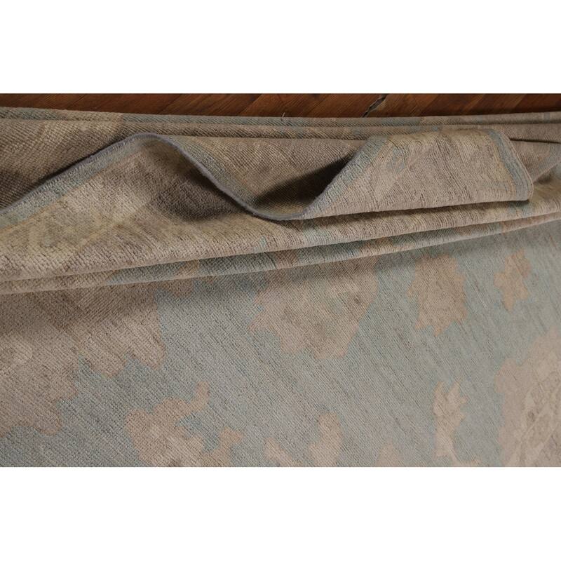 Light Blue Oushak Turkish Rug Hand-Knotted Wool Carpet - 9'0"x 11'10"