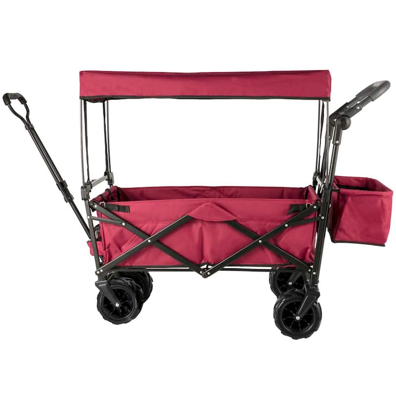 Steel 600D Oxford Folding Wagon 220lbs Cart w/ Canopy & Wheels - 39"x21.4"x39"