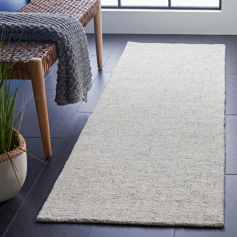 SAFAVIEH Handmade Micro-Loop Courteney Transitional Wool Rug - 2'3" x 11' Runner - Light Grey/Ivory - Runner