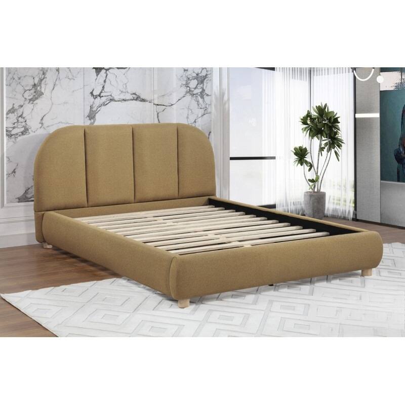 Soft Burlap Fabric Queen Platform Bed Frame, Golden Brown, Modern Design