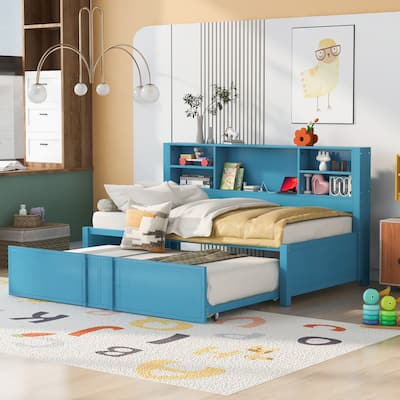 Metal Twin Size Daybed w/Twin Size Trundle, Storage Shelves, USB Ports