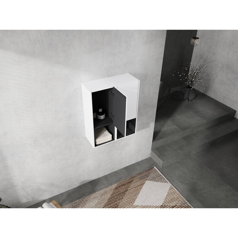 Modern Wall-Mounted Bathroom Side Cabinet with Soft-Close Doors, Floating Design, 6 Storage Compartments, 12-Inch Width