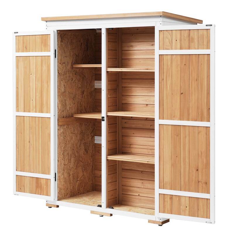 Roomfitters 5.5ft Outdoor Wood Storage Shed with Waterproof Roof and Multiple Shelves
