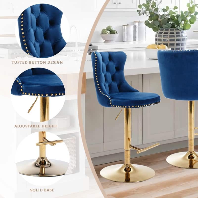 Velvet Upholstered Nailheads Tufted Swivel Bar Stools (Set of 6)