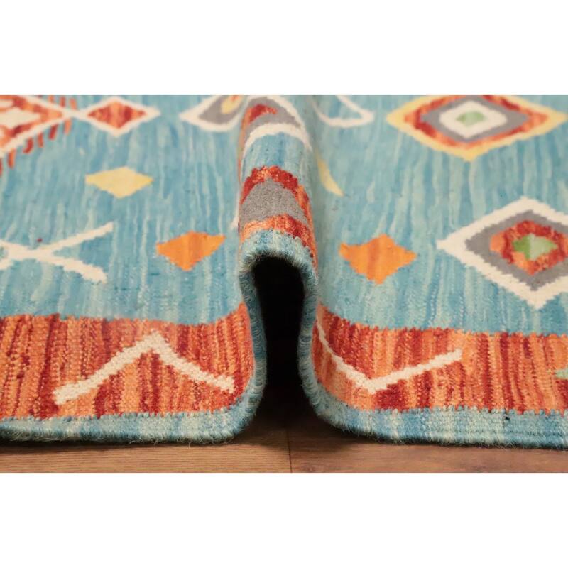 Hand Woven Oriental 100% Wool Carpet Southwestern Tribal Navy Blue & Blues Kilim Area Rug - 5' 0'' X 3' 2''