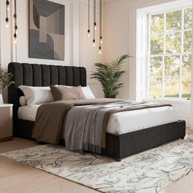 Furniture of America Lucinda Modern Boucle Fabric Platform Bed - Black - Full