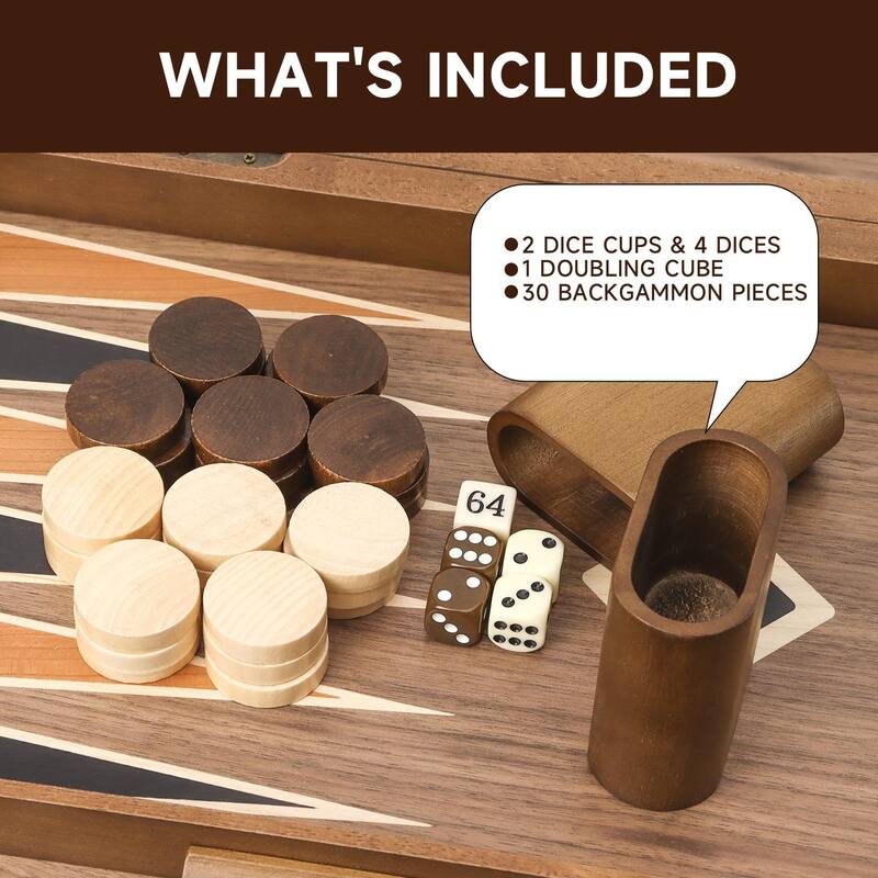 GSE™ 21" Premium Wooden Inlay Backgammon Board Game Set, Portable Folding Backgammon Board Game with Game Pieces - 21-Inch