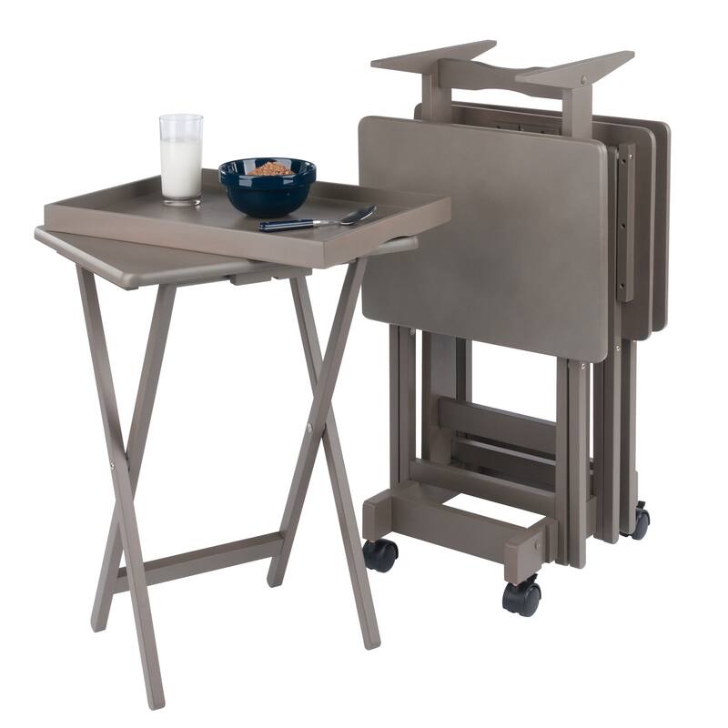 Isabelle 6-Pc Snack Table Set with Removable Serving Tray Oyster Gray