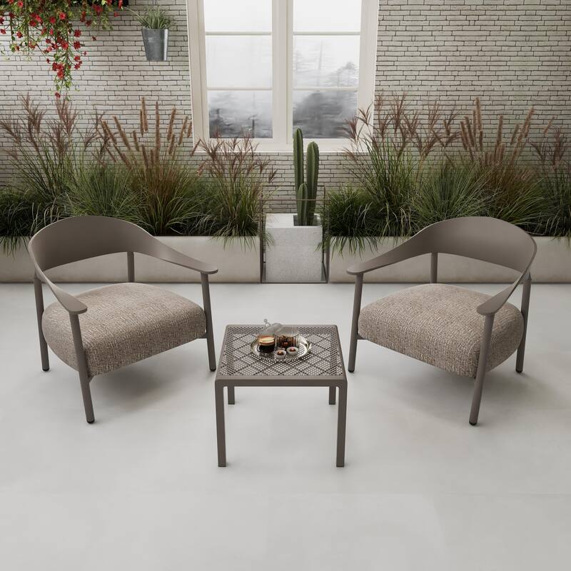 BNK Modern Furniture Set With Seat Cushions and PP & Steel Frame, 2 Accent Chairs and 1 Coffee Table