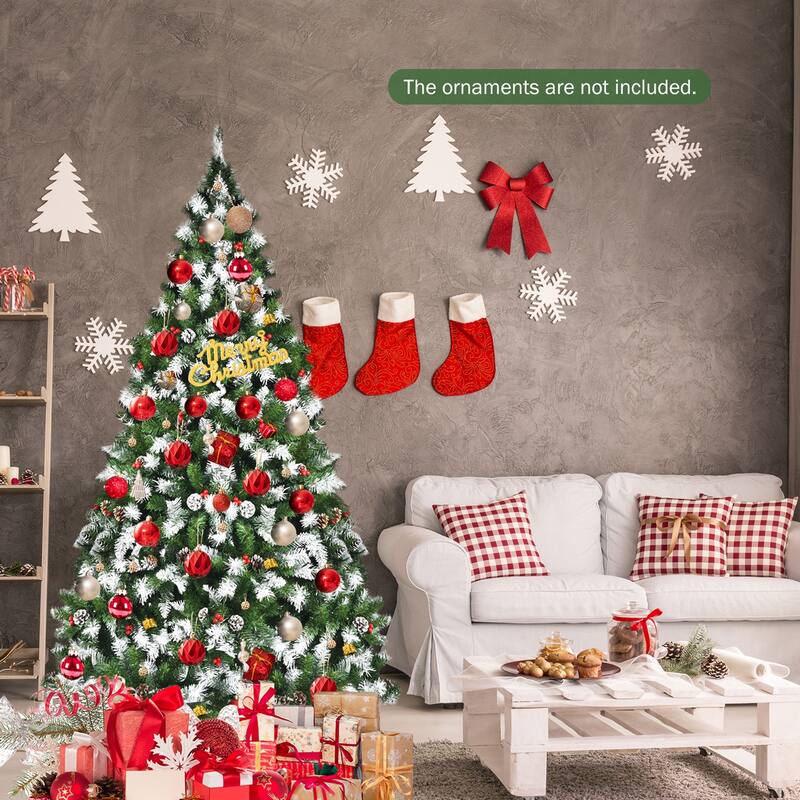 Gymax 6/7.5/9 FT Pre-lit Snow Sprayed Christmas Tree Artificial Xmas - See details