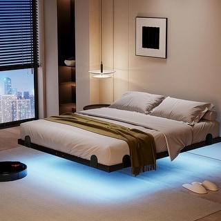 14 Inch Modern Floating King Bed Frame with LED Lights and Charging ...