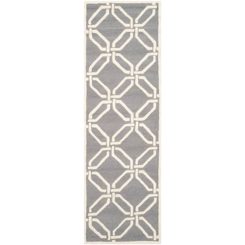 SAFAVIEH Handmade Cambridge Nhung Modern Moroccan Wool Rug - 2'6" x 8' Runner - Dark Grey/Ivory