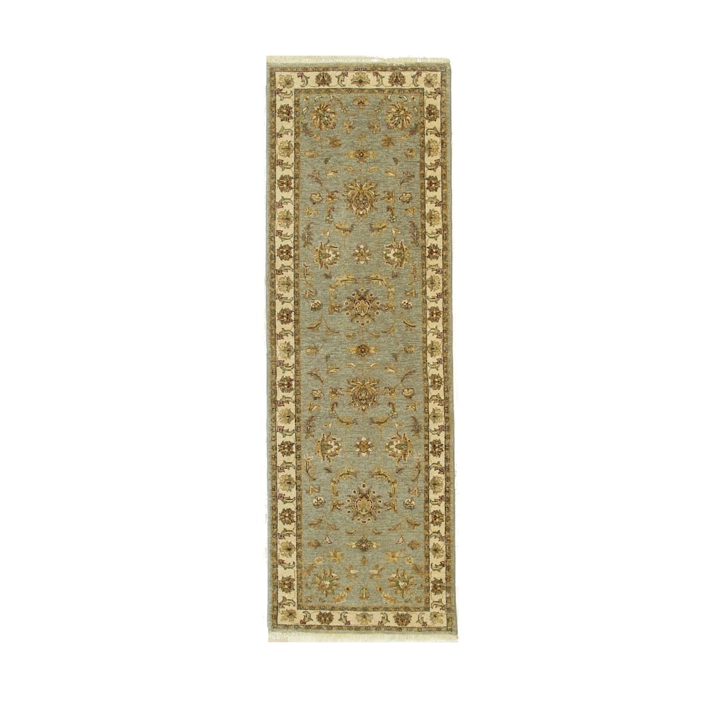 Gray Hand-Knotted Wool Traditional Agra Rug, 2'7 x 7'11, Soft Neutral Statement - L