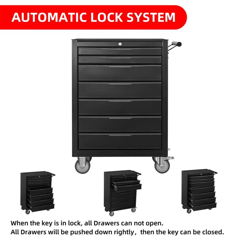 7 Drawer Metal Rolling Tool Cabinet with Wheels and Cylinder Locking