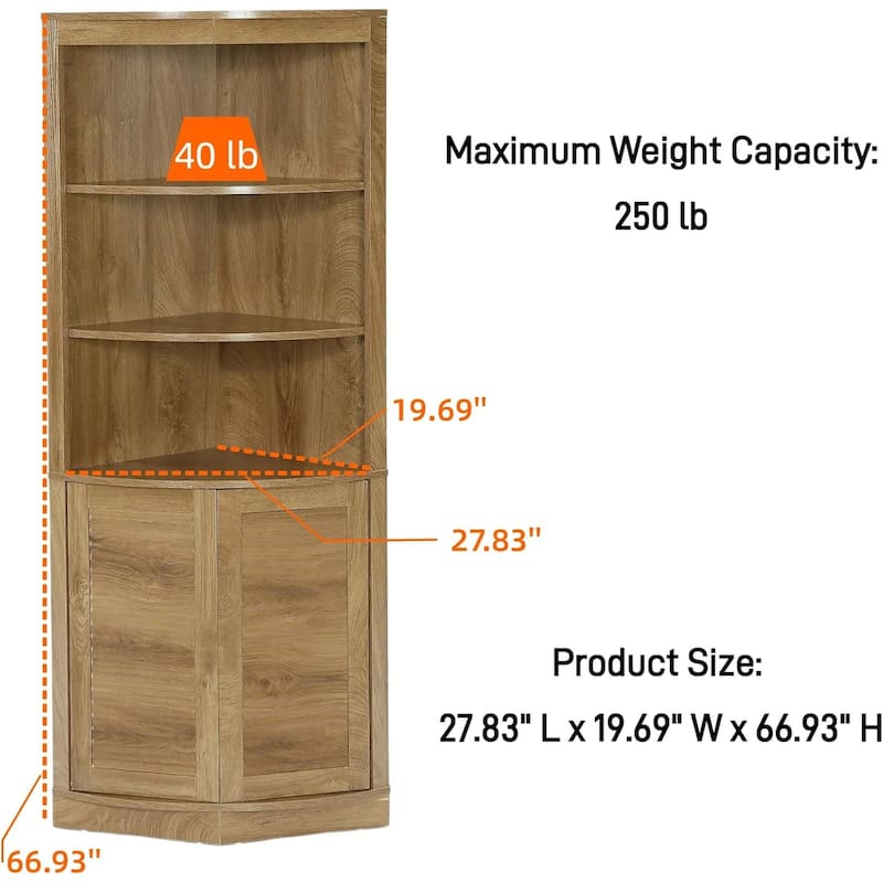 5-Tier Tall Corner Cabinet, 66.9-Inch Storage Cabinet with Fluted Doors & Open Shelves